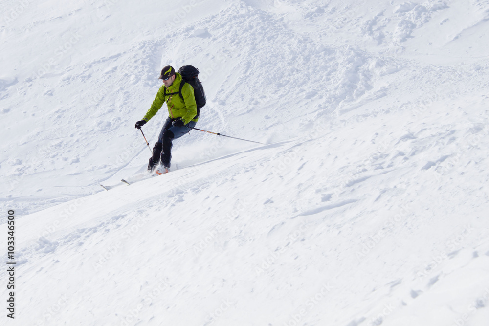 skier speeding while turning