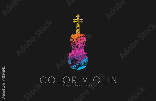 colorful violin logo. music logo. violin in grunge style. creative logo