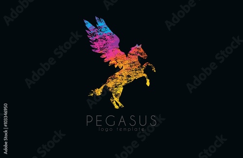 Pegasus logo. Colorful logo design. Creative logo. Rainbow pegasus. Pegasus in grunge style