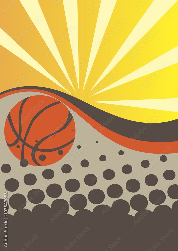 Abstract basketball poster with sun rays