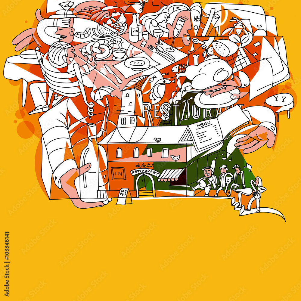Abstract restaurant doodle illustration Stock Vector | Adobe Stock