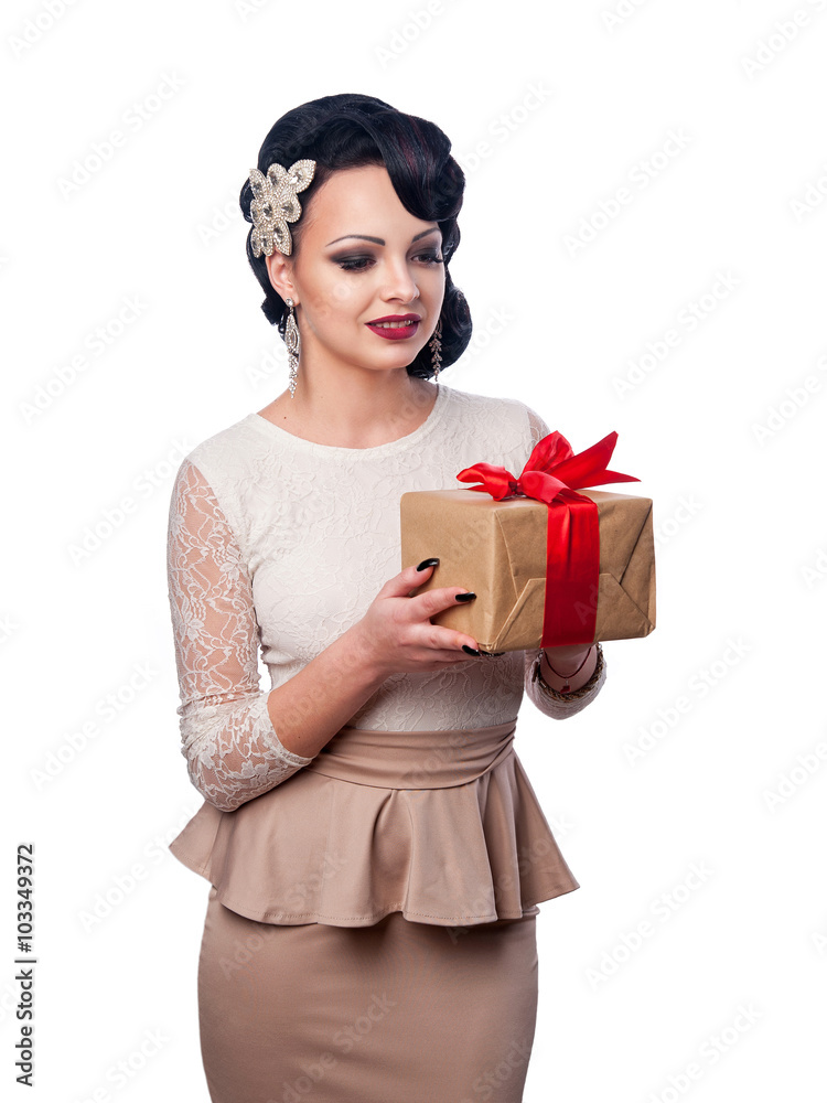 beautiful girl in evening dress holding a gift beautiful girl in evening dress holding a gift