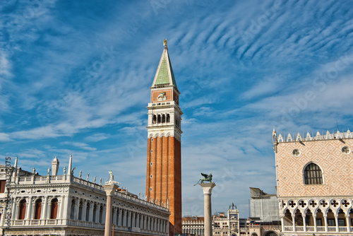 View of the Campanile in Venice against blue sky