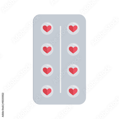 Flat design love pills. Pills in the shape of a heart in a blister pack.
