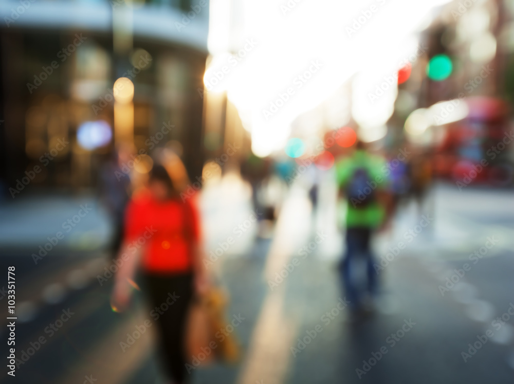 people in bokeh, street of London