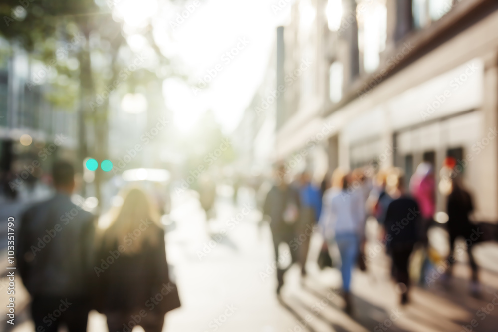 people in bokeh, street of London