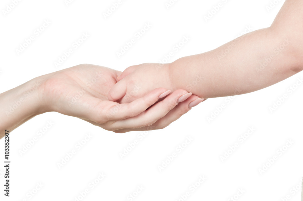 hand to a child isolated on white background