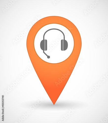 Map mark icon with  a hands free phone device