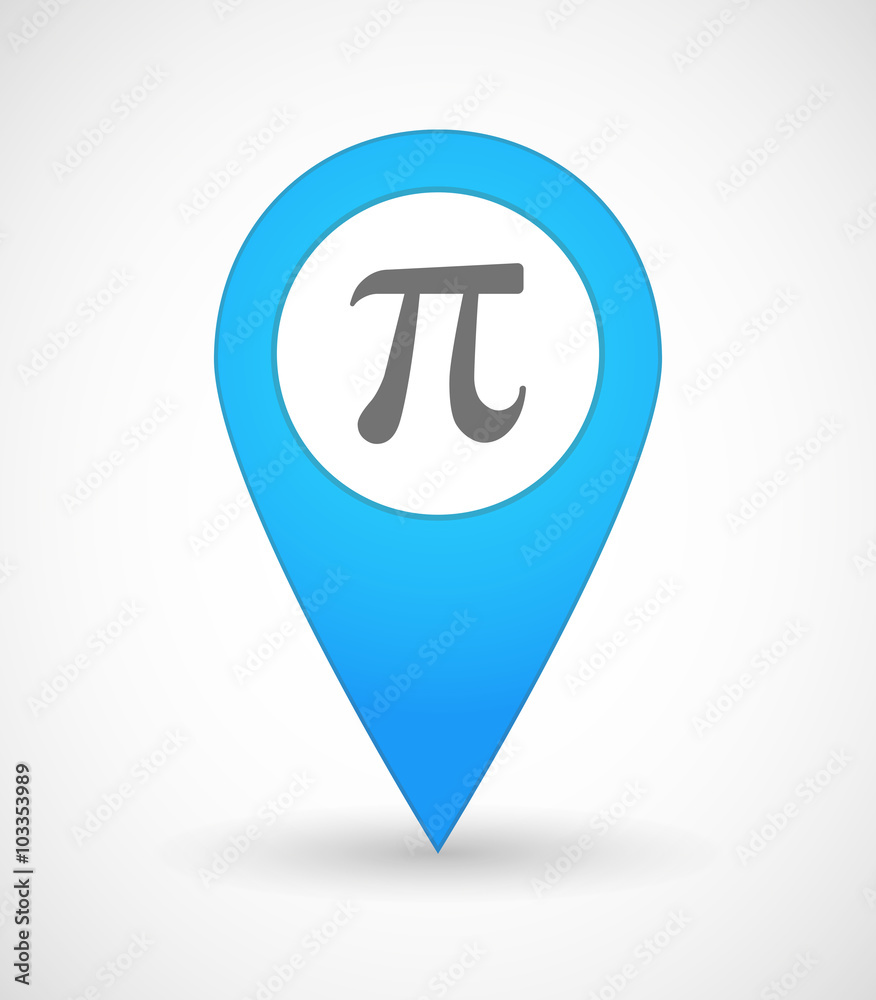 Map mark icon with the number pi symbol Map mark icon with the number pi symbol