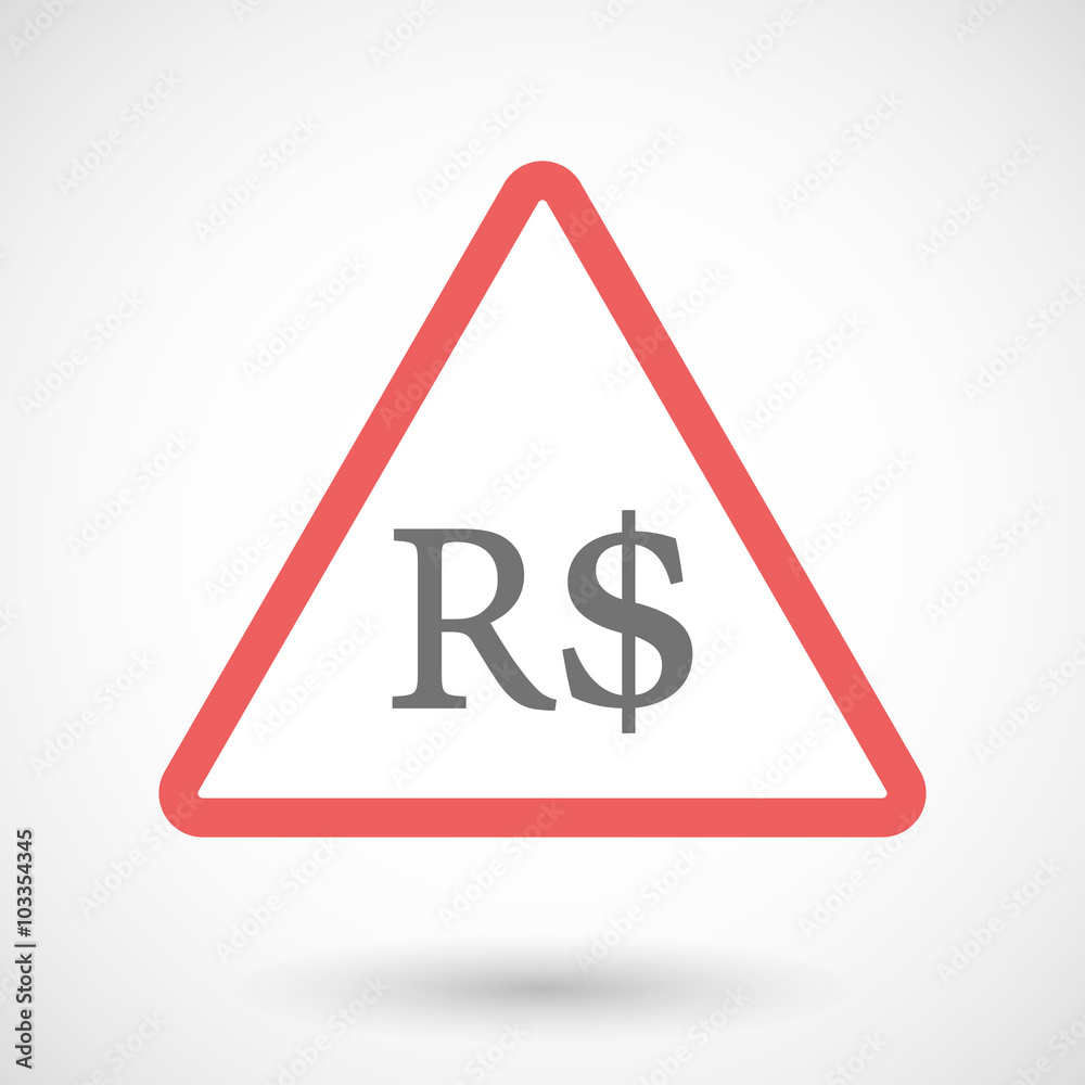 Warning signal icon with a brazillian real currency sign Warning signal icon with a brazillian real currency sign