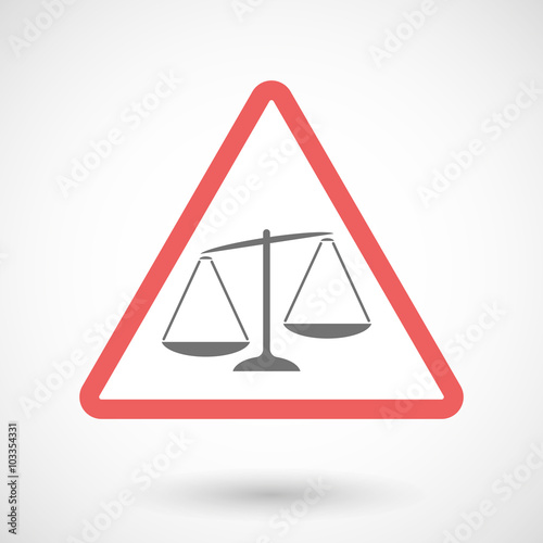 Warning signal icon with  an unbalanced weight scale