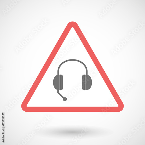 Warning signal icon with  a hands free phone device