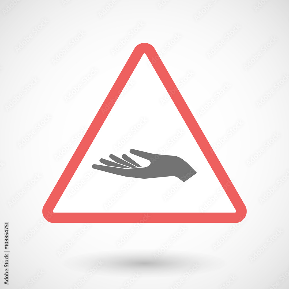 Warning signal icon with a hand offering Warning signal icon with a hand offering
