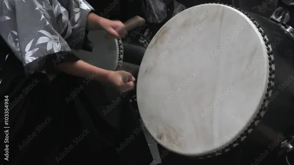 Taiko drumming on Japanese drums