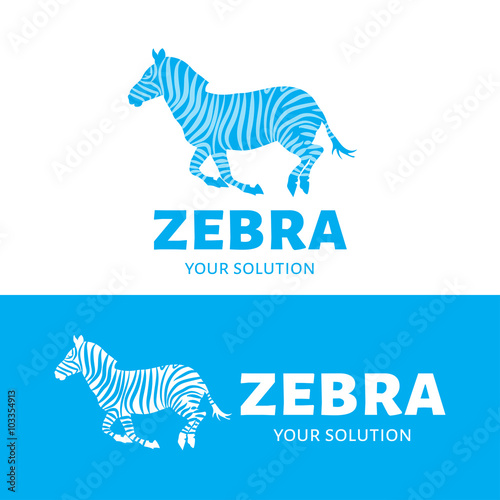 Vector logo Zebra. Brand logo in the form of a prancing Zebra. Blue style