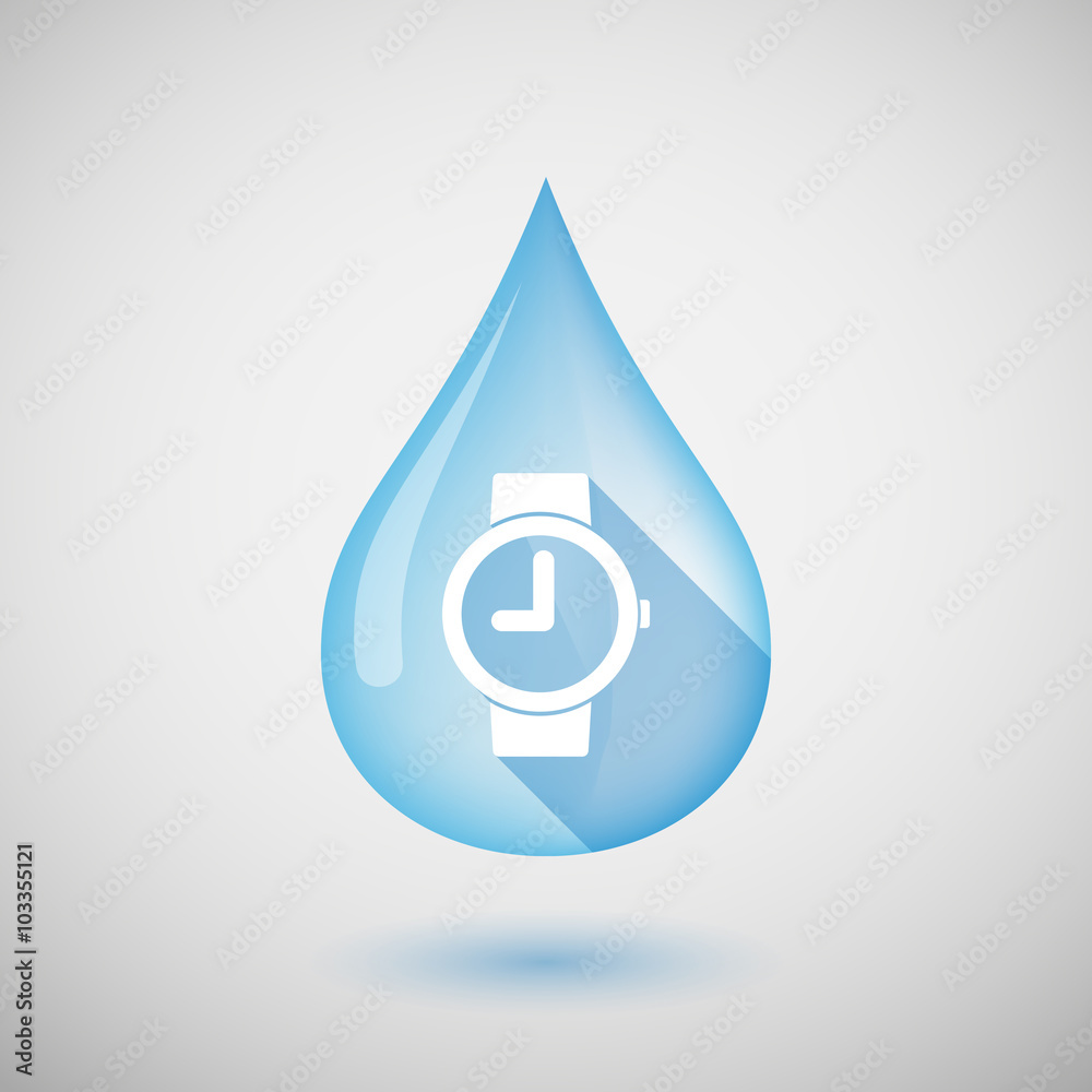 Long shadow water drop icon with a wrist watch Long shadow water drop icon with a wrist watch
