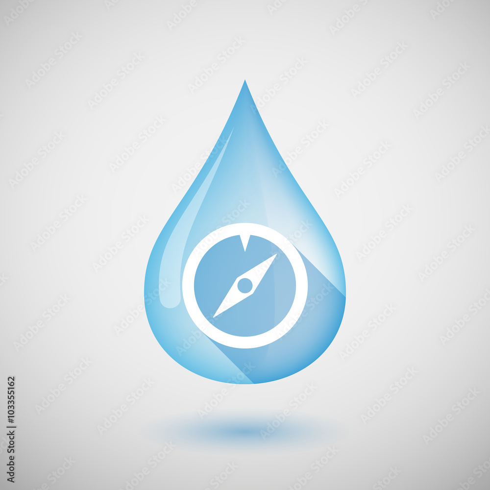 Long shadow water drop icon with a compass Long shadow water drop icon with a compass
