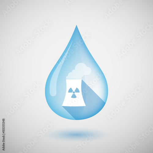 Long shadow water drop icon with a nuclear power station