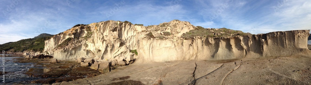 rocky cliffs at bosa, sardinia, italy