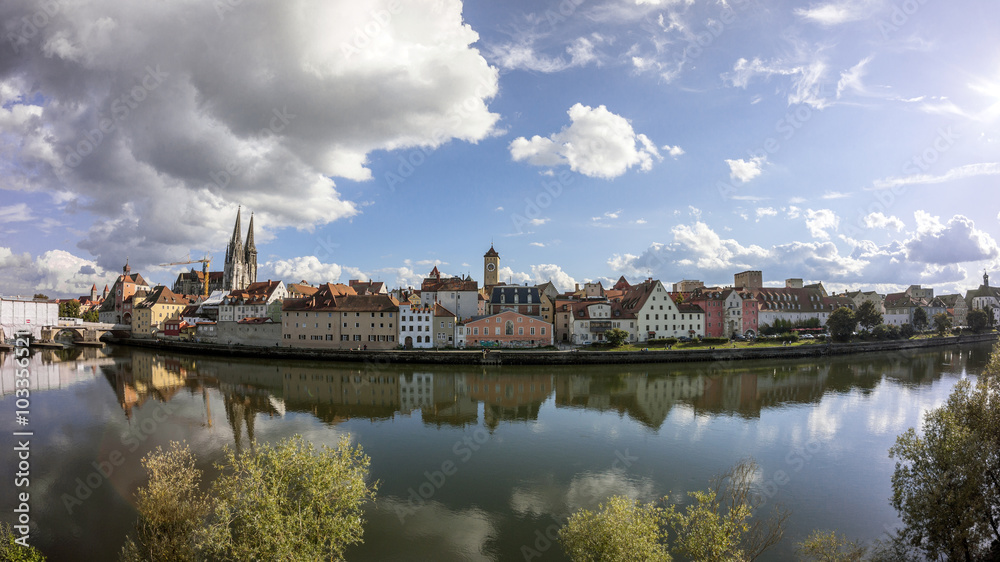 Panoramic view of Regensburg at evenig