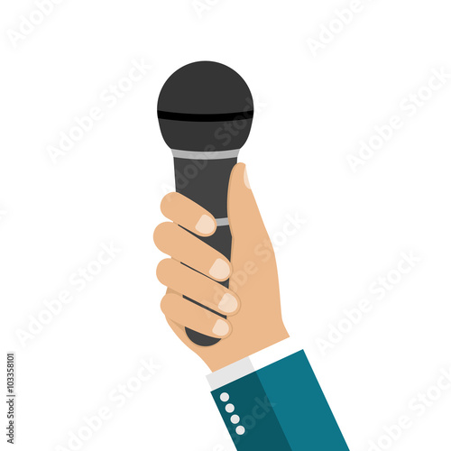 Microphone in hands of man.