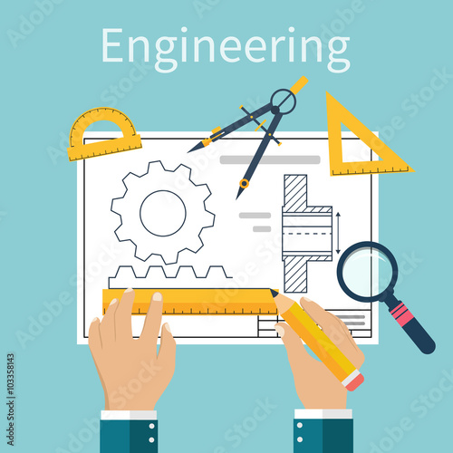 Engineer working on blueprint