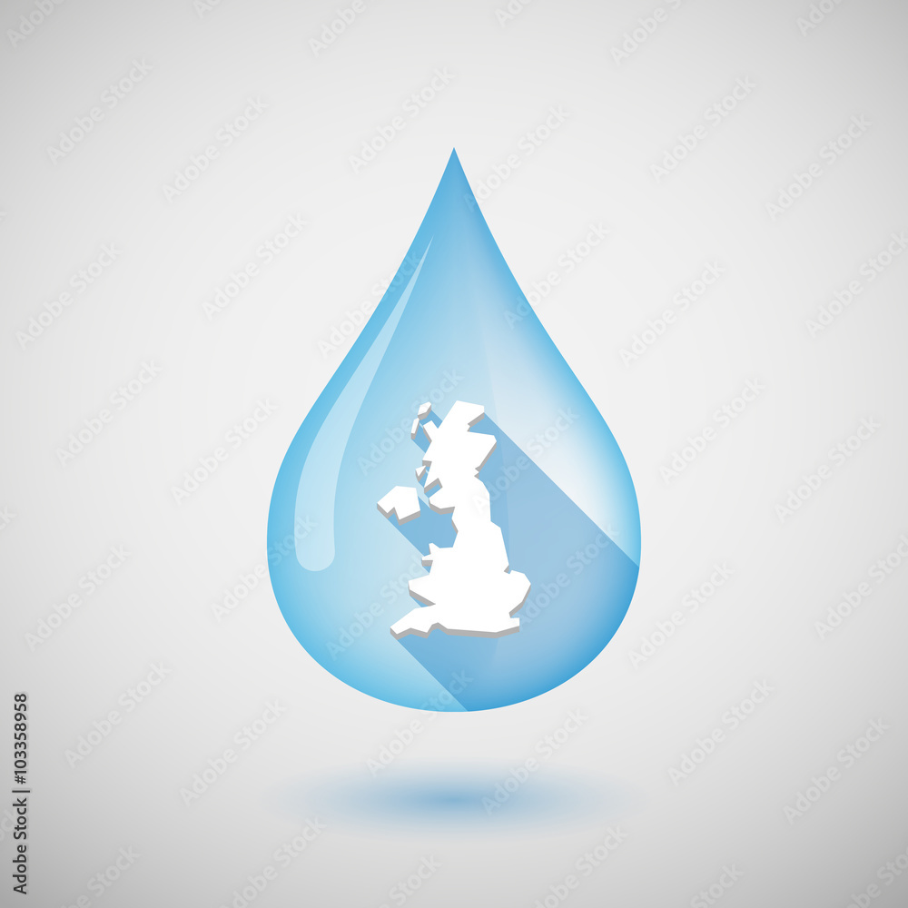 Long shadow water drop icon with a map of the UK Long shadow water drop icon with a map of the UK