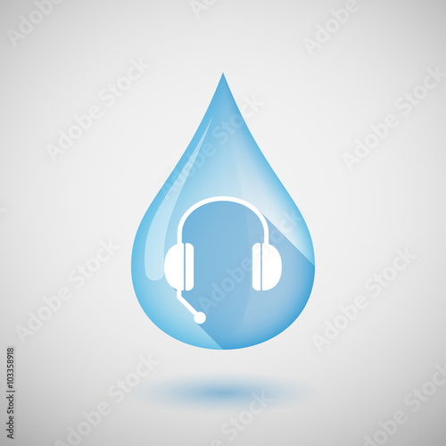 Long shadow water drop icon with  a hands free phone device