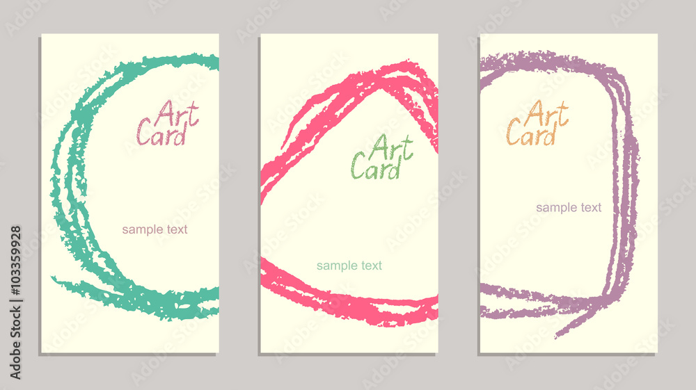 Set of handmade business sample cards with hand drawing textures. Hand drawing copy space background with retro color. Crayon pastel chalk art lines and design elements, vector. Set of handmade business sample cards with hand drawing textures. Hand drawing copy space background with retro color. Crayon pastel chalk art lines and design elements, vector.