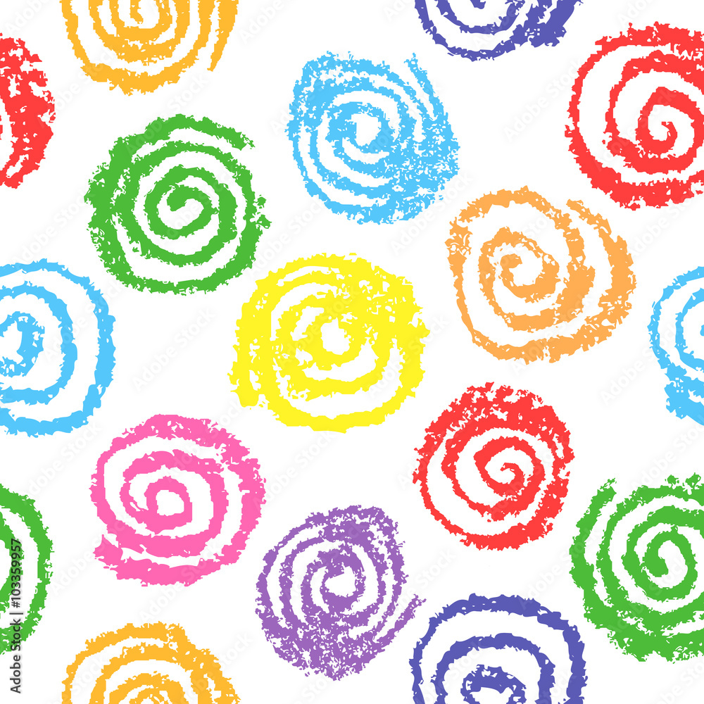 Vecteur Stock Child's drawing of multicolor circles. Wax crayon kids hand  drawn illustration. Seamless pattern, vector background. | Adobe Stock