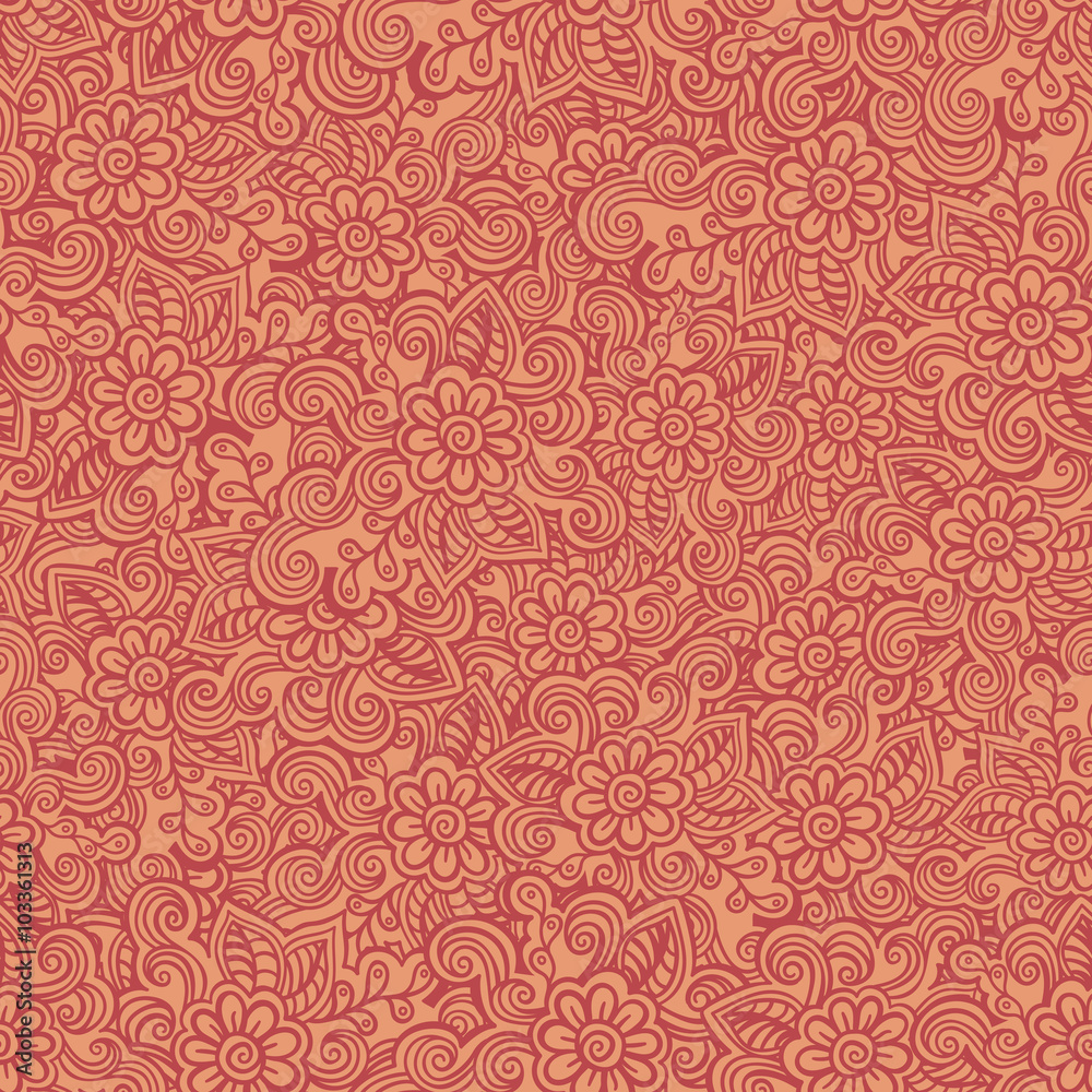 Hand drawn seamless Flower pattern. Doodle style