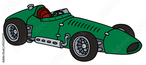 Classic green racing car / Hand drawing, vector illustration