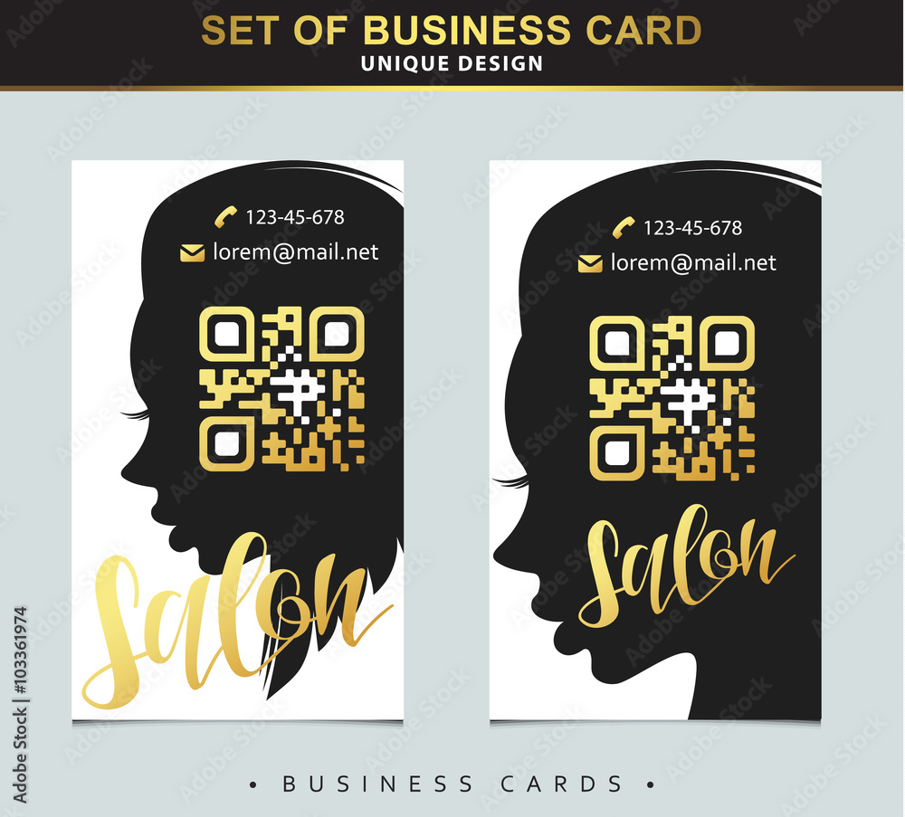 Design Template business card for beauty salon with gold and place
