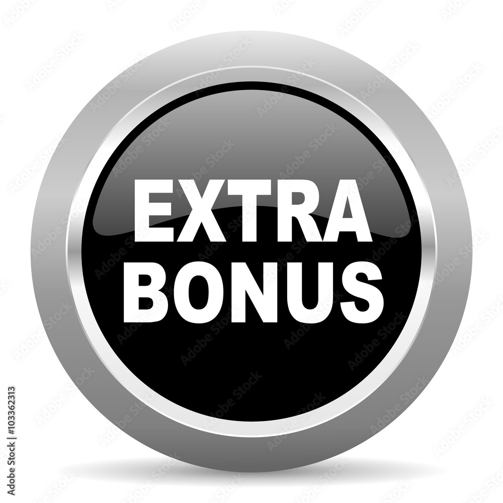 extra bonus black metallic chrome web circle glossy icon extra bonus black metallic chrome web circle glossy icon
