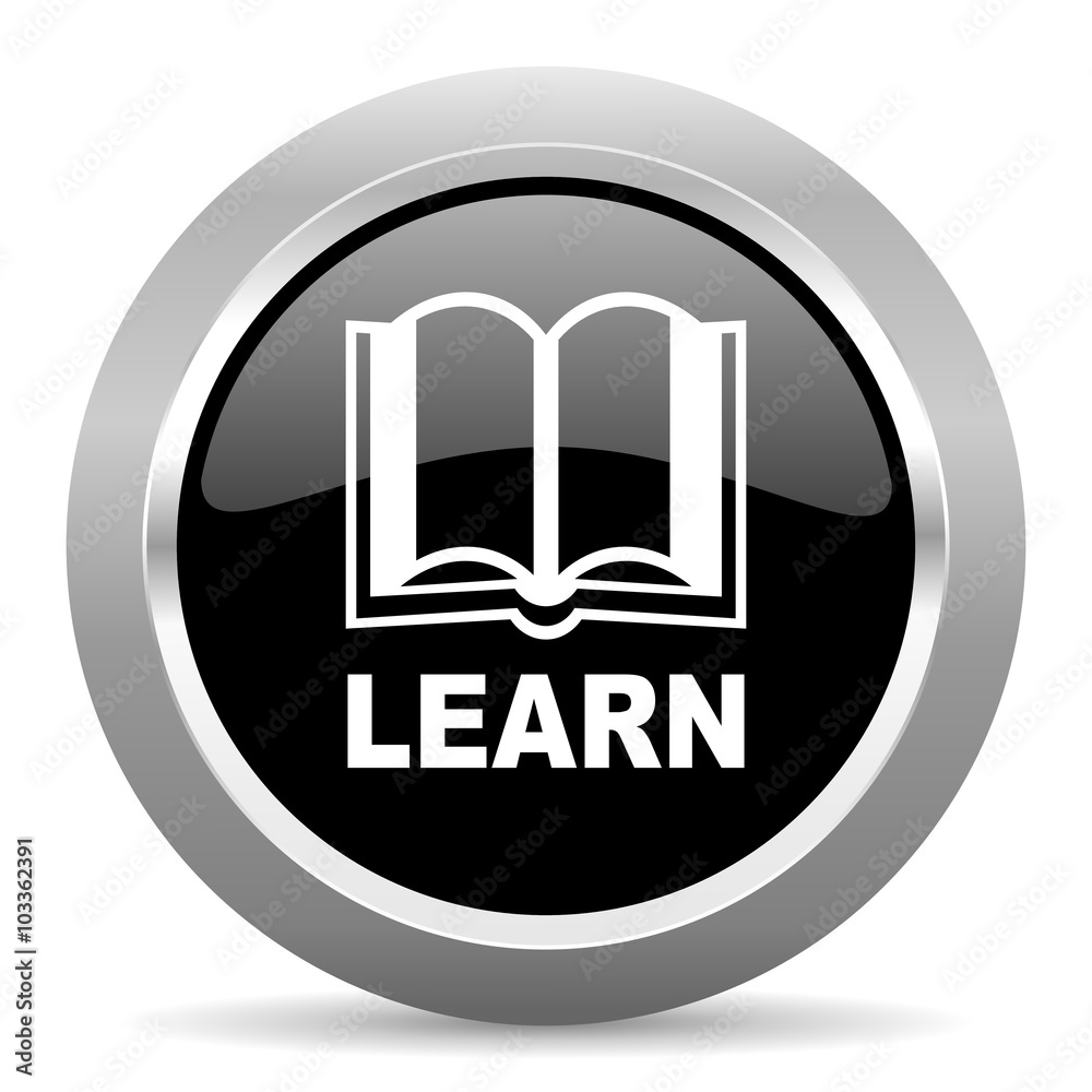 learn black metallic chrome web circle glossy icon