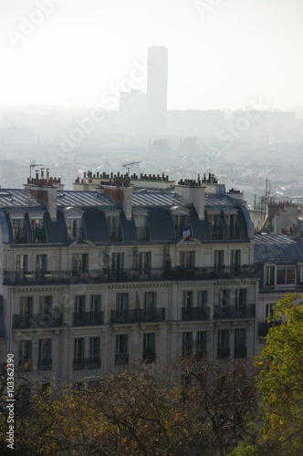 Panorama of Paris in the mist - view from Montmartre