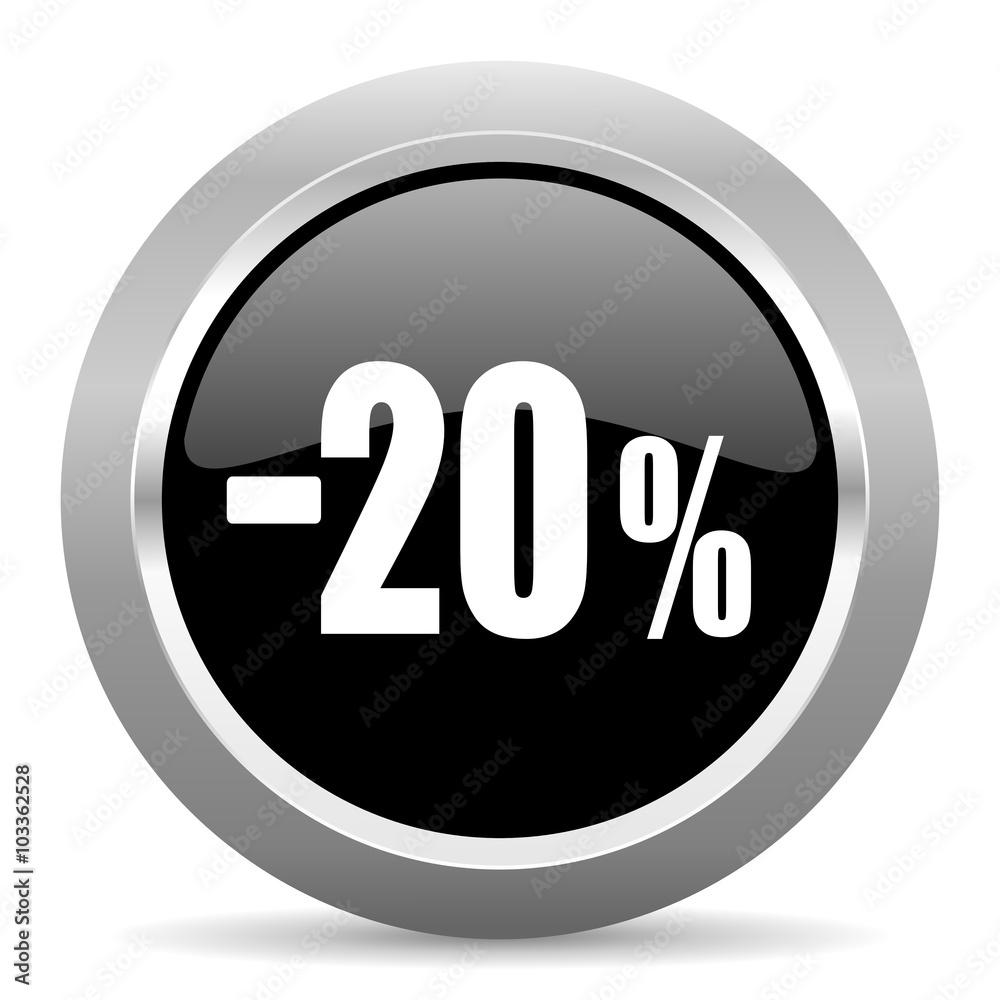 20 percent sale retail black metallic chrome web circle glossy icon 20 percent sale retail black metallic chrome web circle glossy icon