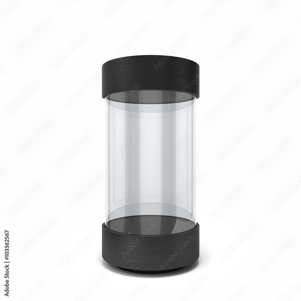 round empty black showcase with cap isolated on white background round empty black showcase with cap isolated on white background