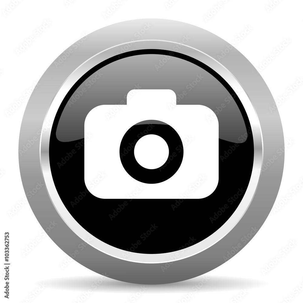 photo camera black metallic chrome web circle glossy icon photo camera black metallic chrome web circle glossy icon