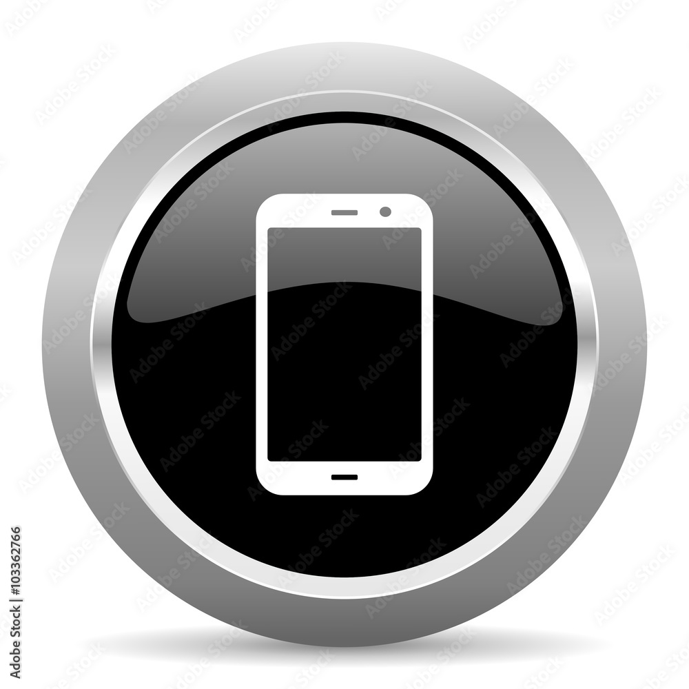 smartphone black metallic chrome web circle glossy icon smartphone black metallic chrome web circle glossy icon