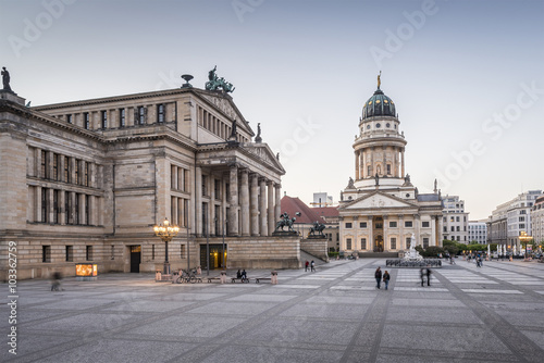 French Cathedral (Franzoesischer Dom) and Konzerthaus located on the Gendarmenmarkt in Berlin, Germany, Europe
