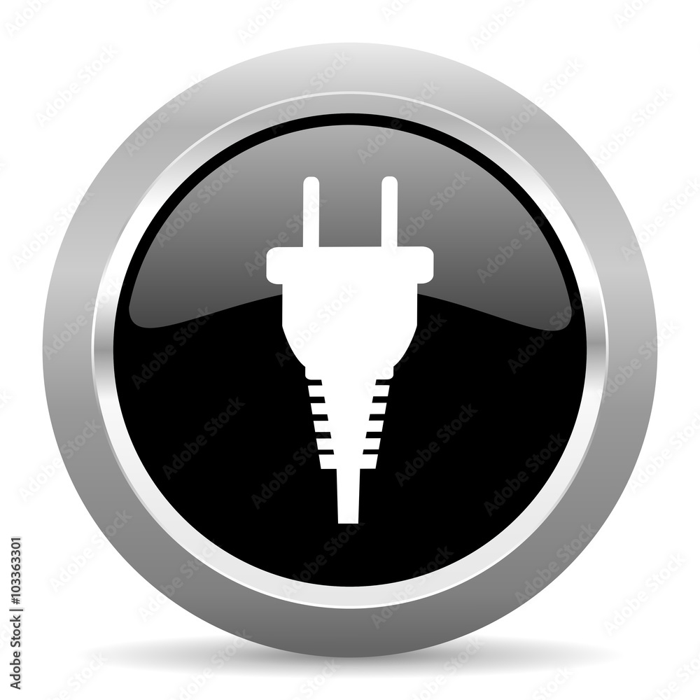 plug black metallic chrome web circle glossy icon plug black metallic chrome web circle glossy icon