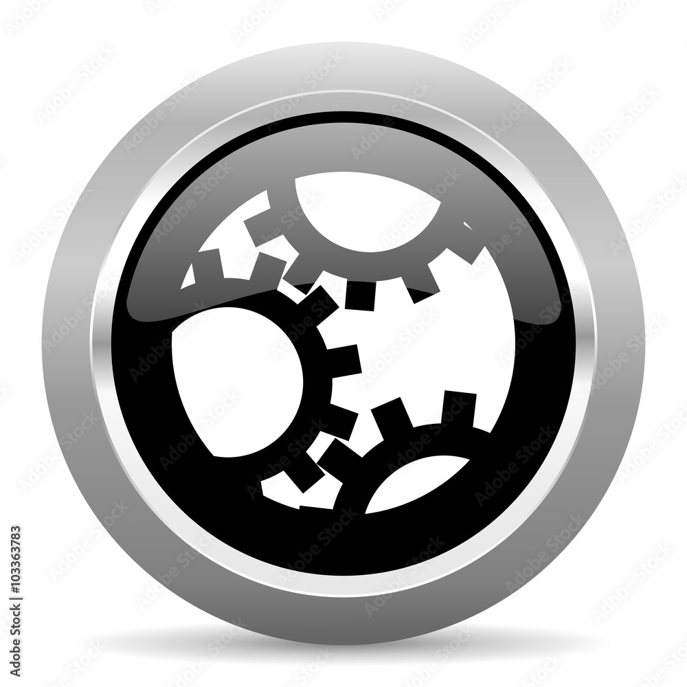 gear black metallic chrome web circle glossy icon gear black metallic chrome web circle glossy icon