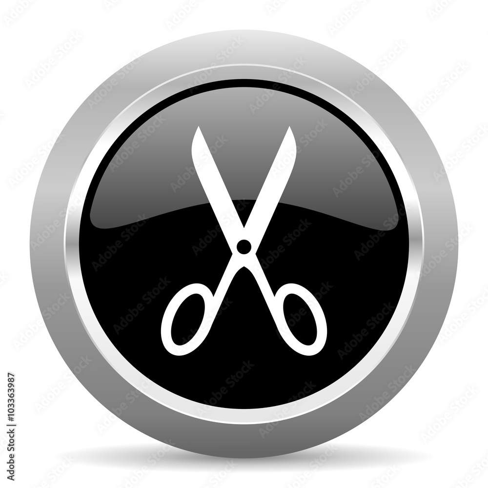 scissors black metallic chrome web circle glossy icon scissors black metallic chrome web circle glossy icon