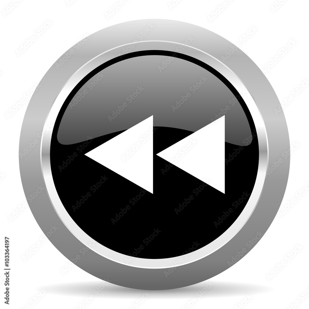 rewind black metallic chrome web circle glossy icon rewind black metallic chrome web circle glossy icon
