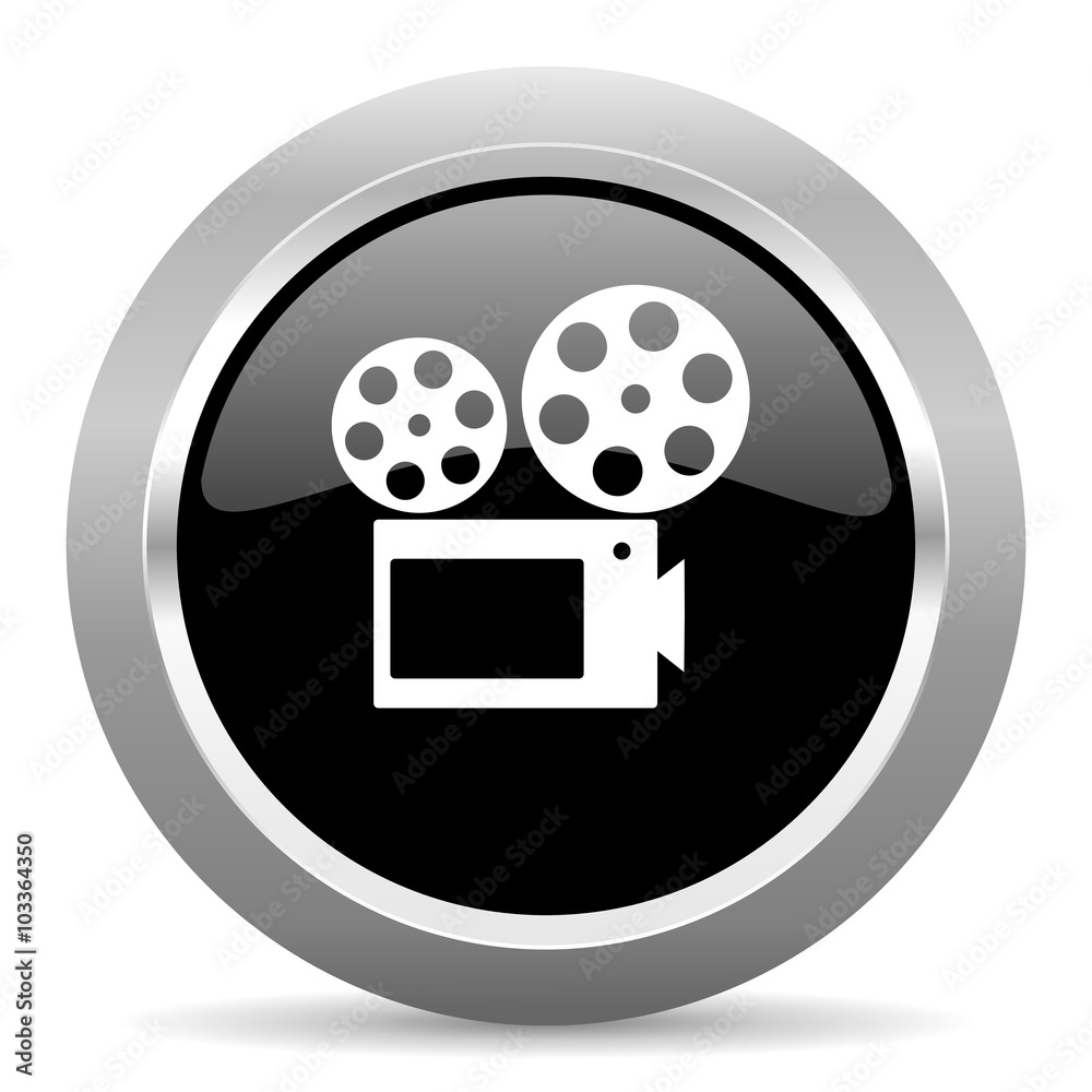 movie black metallic chrome web circle glossy icon movie black metallic chrome web circle glossy icon