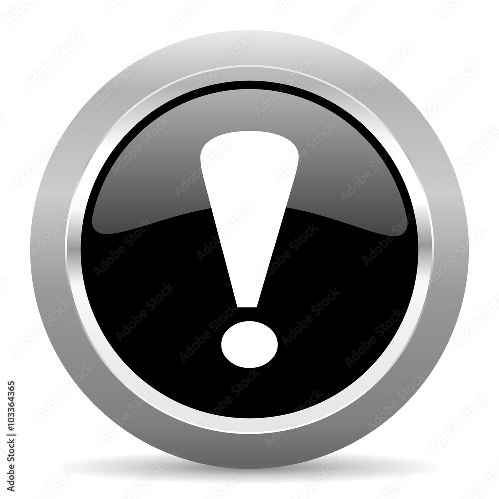 exclamation sign black metallic chrome web circle glossy icon exclamation sign black metallic chrome web circle glossy icon