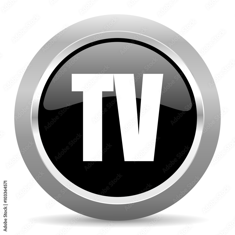 tv black metallic chrome web circle glossy icon tv black metallic chrome web circle glossy icon