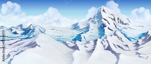 Snowy mountain peaks, vector background
