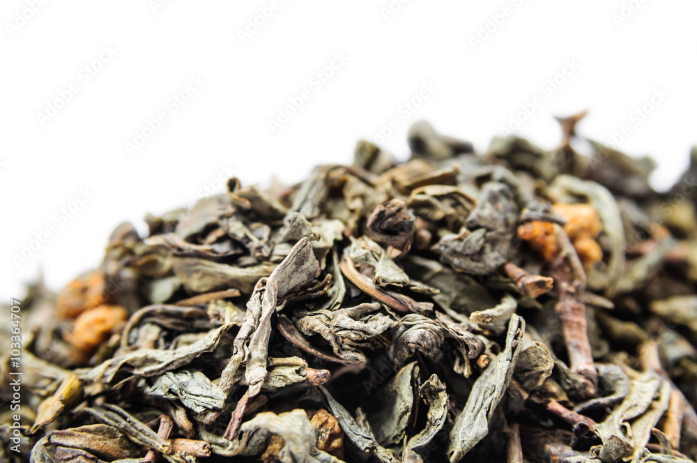 A bunch of dry green unpressed tea with flavors A bunch of dry green unpressed tea with flavors